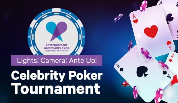 Poker chip with the Fund's logo in the center, above the words "Lights! Camera! Ante Up! Celebrity Poker Tournament"