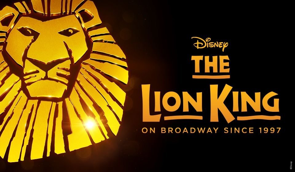 An engraving of a lion, next to the words "The Lion King: On Broadway since 1997"